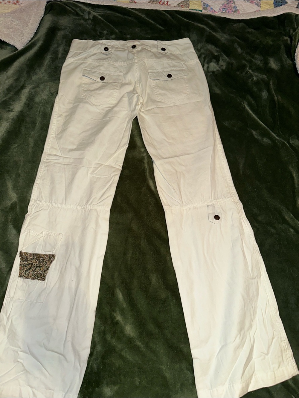 Wide Leg Women's White Cargo-Style Pants with Patch Detail